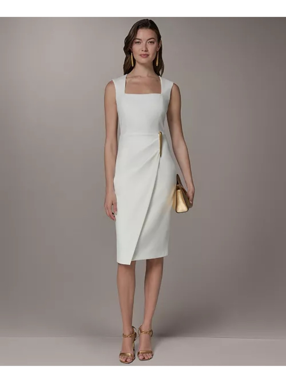 Donna Karan White Square-Neck Midi Sheath Dress